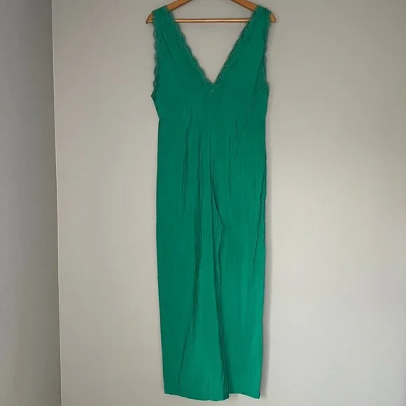 NWT MANGO MNG‎ Wide Leg Jumpsuit Size Large Green Sleeveless Cropped - Picture 10 of 11
